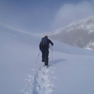 Snowshoeing into the mist