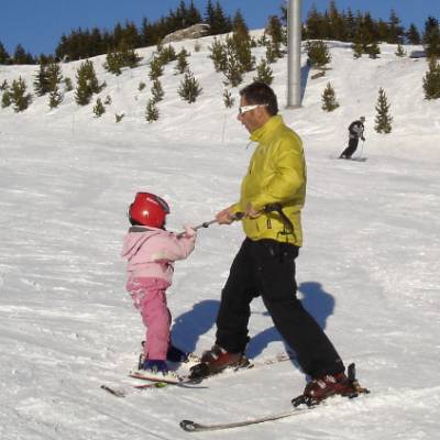 skiing in the ski villages in the French Alps