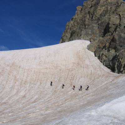 mountaineering in the Ecrins traversing glacier