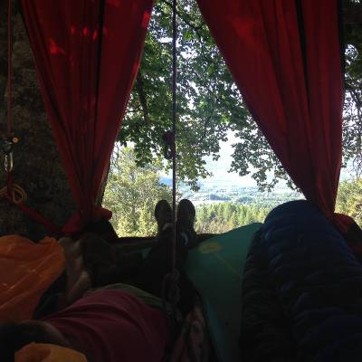 Tree climbing and sleeping in a tree tent in the Alps