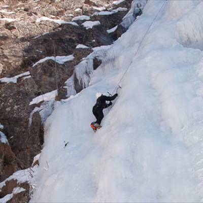 Ice climbing half way up view from top