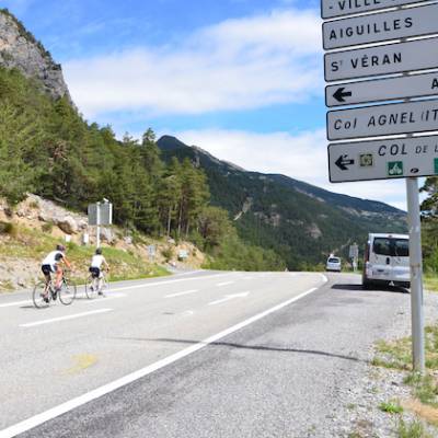 Road cycling to the col d izoard in the Alps