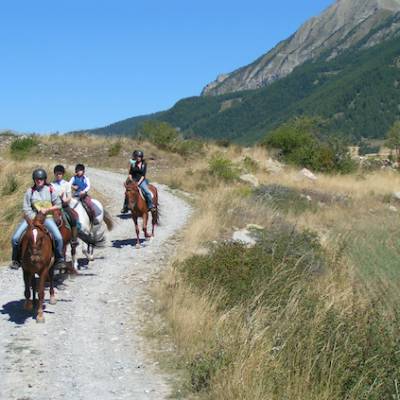 Horse riding up to the col