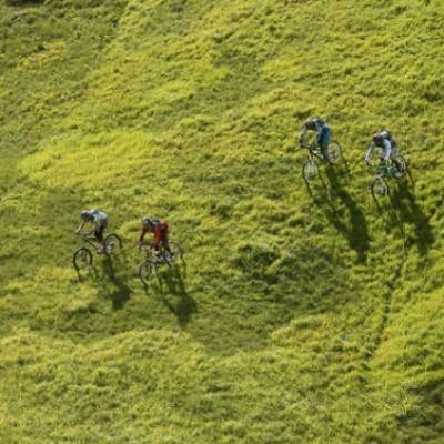 mountain biking green backdrop