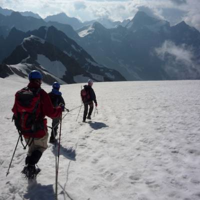 Mountaineering on a glacier Ecrins
